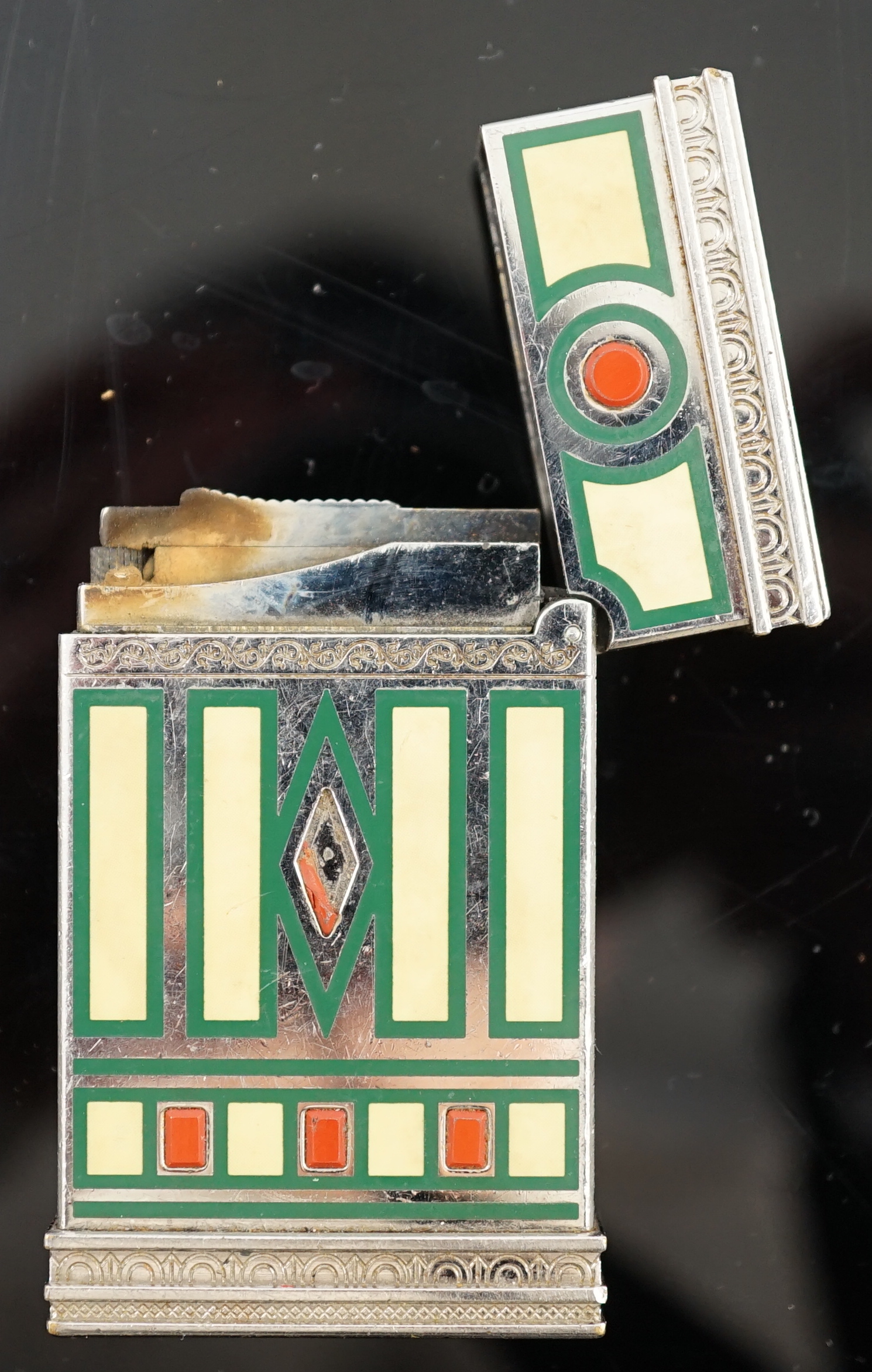 An S.J Dupont palladium plated and three colour enamel limited edition Medici cigarette lighter